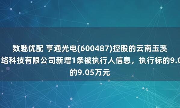 数魅优配 亨通光电(600487)控股的云南玉溪誉联网络科技有限公司新增1条被执行人信息，执行标的9.05万元